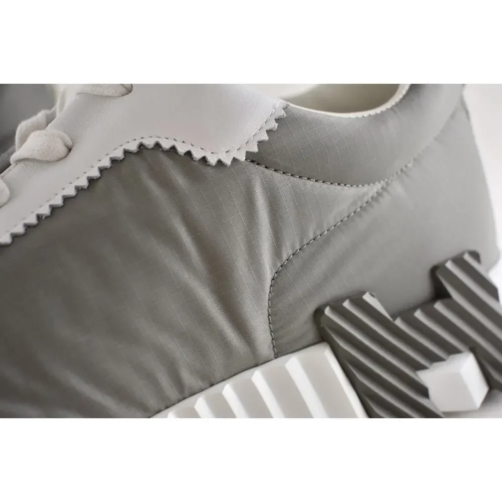 Hermes Mens Bouncing Sneaker Etoupe Blanc White Grey H Logo Lace Up Flat 44 11 - Picture 15 of 16